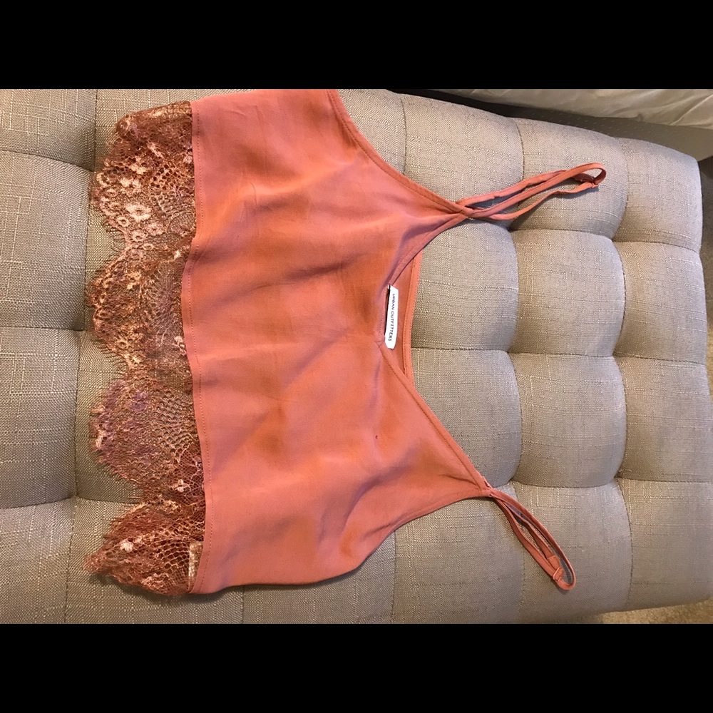 Satin cropped cami with lace trim nwot